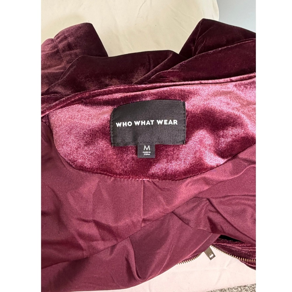 Who What Wear Velvet Quilted Puffer Jacket Plum Burgundy Wine Oversized Coat M - Picture 5 of 6